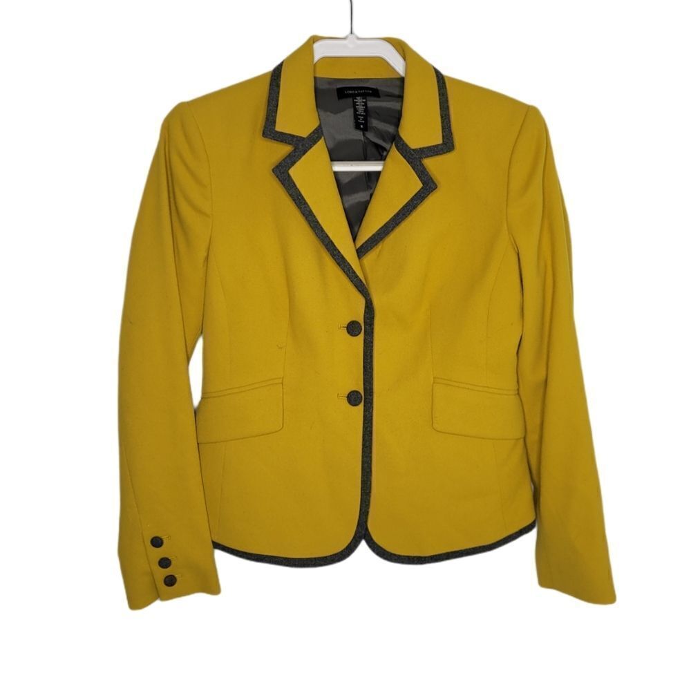 LORD & TAYLOR blazer chartreuse button up collared jacket 6